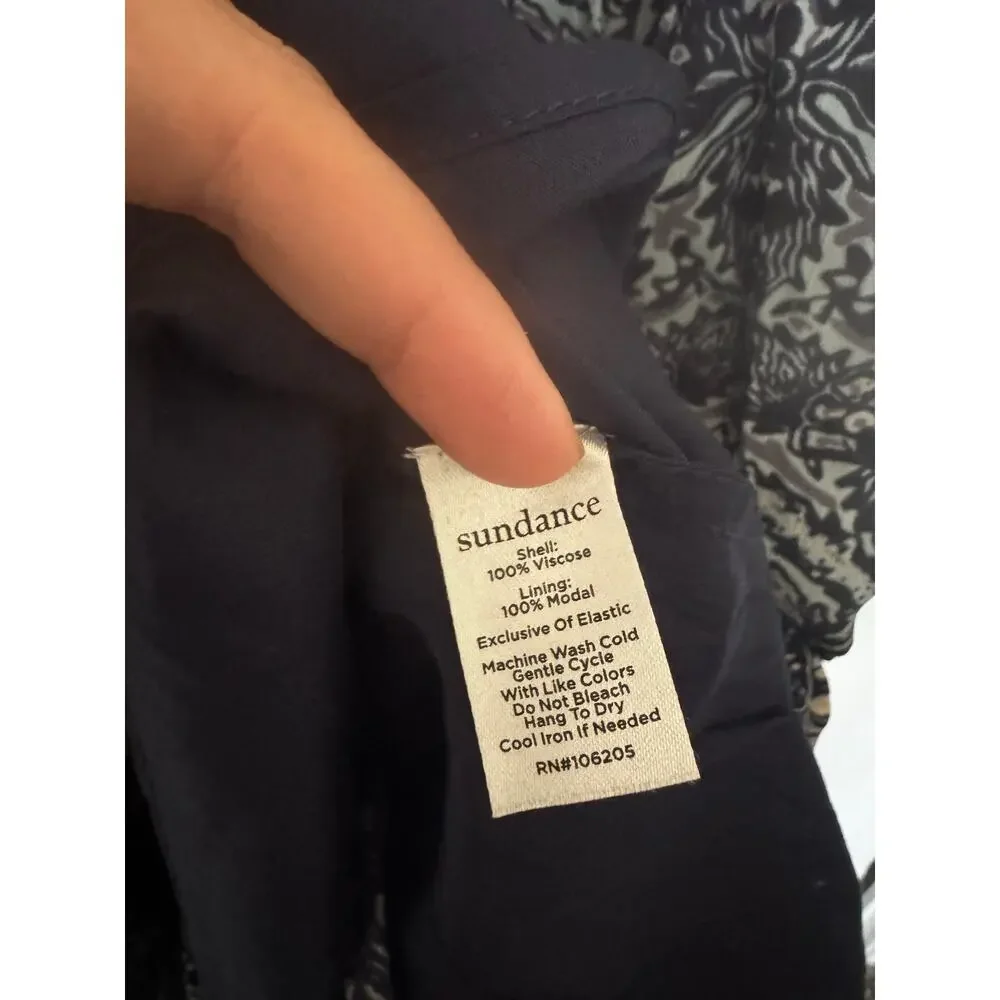 Sundance Blue White Print Dress Boho Flutter Sleeve Pockets L - Picture 5 of 7